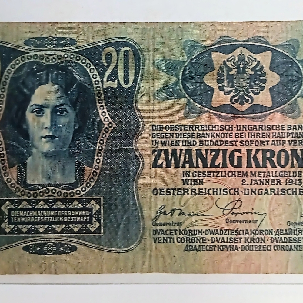 Vintage Austria-Hungary 20 Kronen Banknote 1915 Excellent Condition World Money